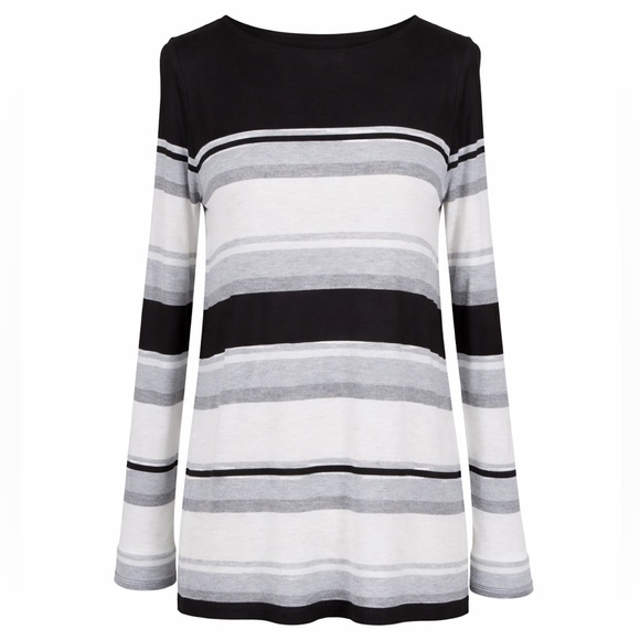 Vince Tops - Vince Black & Gray Engineered Striped T-Shirt